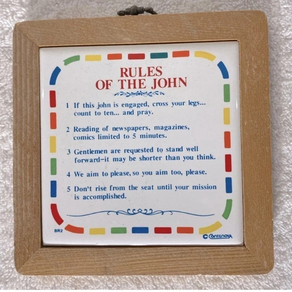 Vintage Rules Of The  John Framed Decorative Ceramic Tile - Picture 1 of 6